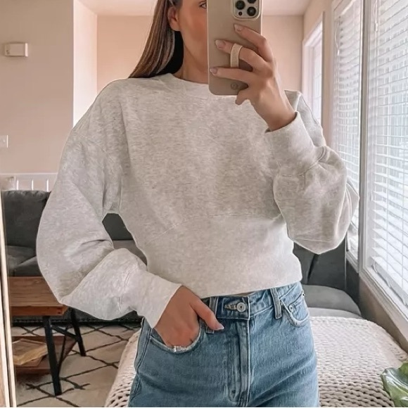 Women's Grey Sweatshirt a&f Abercrombie and fitch corset crew - Picture 1 of 4